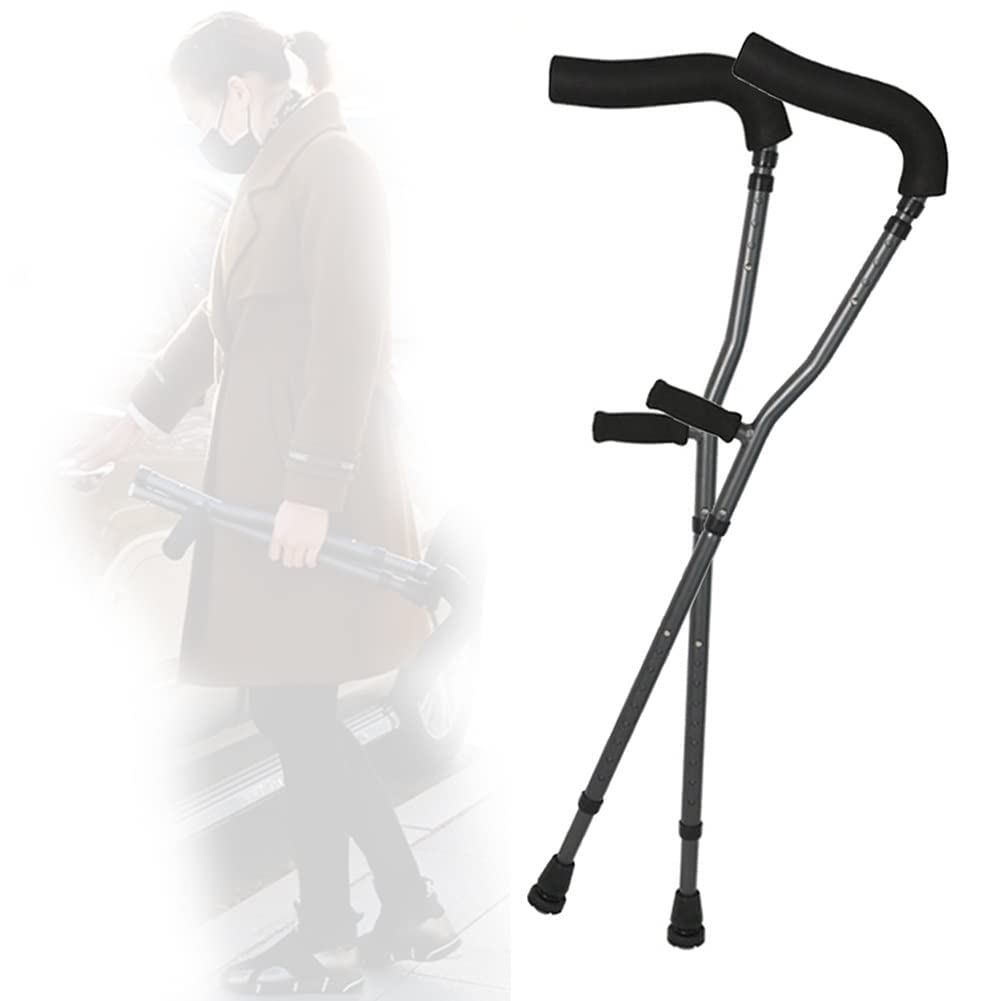 Muletas plegables de aluminio para adultos y niños, muletas ergonómicas para axilas para alturas de 145 a 180 cm, muletas ajustables para jóvenes, adultos y adultos altos