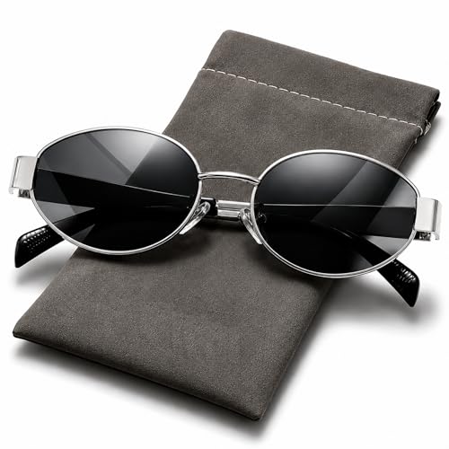 Image of FAVELA Retro Oval Sunglasses for Women & Men | Trendy Metal Sun Glasses Classic Shades | UV400 Protection Retro Oval Sunglasses Vintage Style.