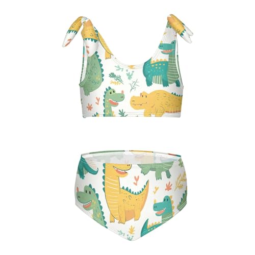 KLL Cute Cartoon Crocodile Alligator Girls 2 Piece Bikini Sets Scoop Neck Beach Bathing Suit Swimsuit