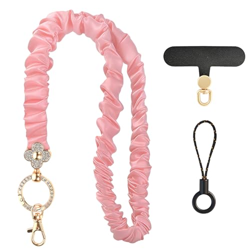 Image of Jpaklpe Scrunchie Lanyard with Badge Holder for Women and Teacher- Stretchy Retractable Keychain Lanyard for ID Badges and Keys(3, pink)