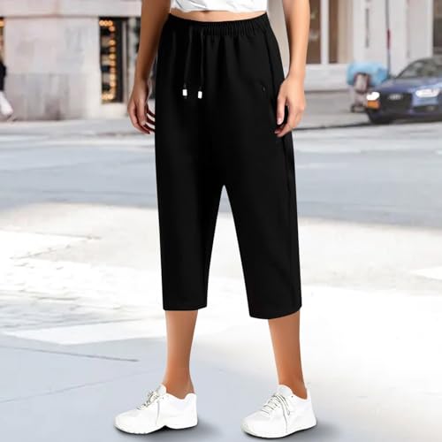 Capris Pants for Women Summer Ice Sensation Quick Drying Light and Thin Casual and Cool Straight Leg Drawstring Loose2