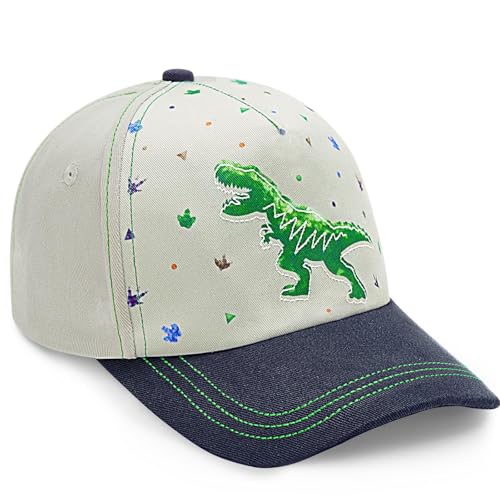 WAWSAM Toddler Boy Hat Dinosaur Kids Baseball Hat for Boys Ages 4-8 Adjustable Cotton Sun Hat for Kids Outdoor Play (US Age 4 Years 8 Years Dinosaur Grey)