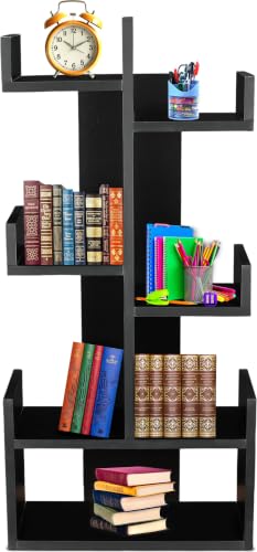 Image of Engineered Wood Bookshelf Multipurpose Home Decor Storage Rack Bookcase Showcase Organizer for Living Room Kitchen (Square 6 Shelf Bookrack) (Black)