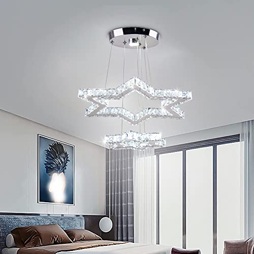 Review Product Cainjiazh Crystal Chandeliers Adjustable 2 Star Rings Ceiling Light Fixture Modern LED Pendant Lighting Stainless Steel Hanging Lamp for Bedroom Living Room Dining Room Hallway Bar (Cool White) Review Product Cainjiazh Crystal Chandeliers Adjustable 2 Star Rings Ceiling Light Fixture Modern LED Pendant Lighting Stainless Steel Hanging Lamp for Bedroom Living Room Dining Room Hallway Bar (Cool White)