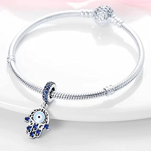 LNQOBU 925 Sterling Silver Charms for Bracelets Necklaces,5A Cubic Zirconias Evil Eye Dangle Beads Charms Jewelry Gift for Women (With one Spacer Beads Charms)2