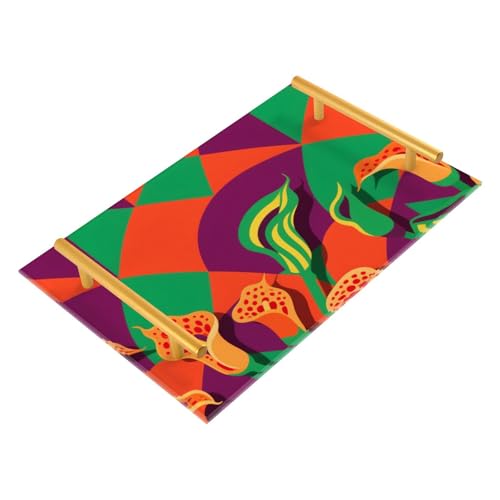 Bandeja acrílica decorativa con formas geométricas coloridas de lirios de cala con asas para comer, joyas, perfumes, platos para servir charolas para comida