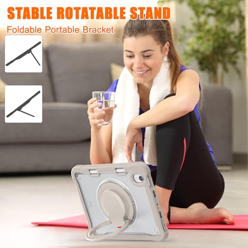 PboyiqiS For iPad Mini 7 2024 ケース,iPad Mini 6 ケース2021 8.3インチ半透明ケース,360°回転スハンドホルダー ス,スタンド機能 耐衝撃 頑丈 調節可能肩掛けー付き 落下防止 アウトドア,多機能実用全面保護ケース ペンホルダー付き (カーキ, iPad Mini 7/6)