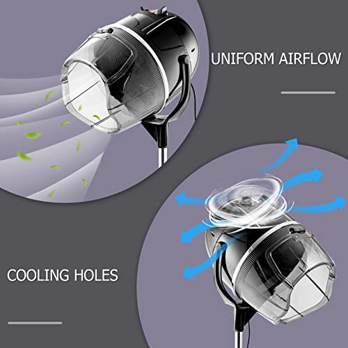 COSTWAY Hair Dryer Hood, Professional Hair Processor Stand Hairdryer with Timer & Temperature Control and Wheels, Height Adjustable Portable Mobile Dryer Hood for Home, Salon (Black) - Image 2