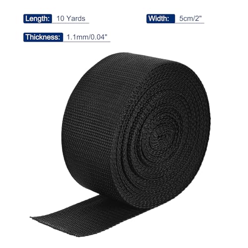Image of MECCANIXITY Lightweight Polypropylene Webbing Strap 2 inch 10 Yard Backpack Strapping Band Black for Outdoor Luggage Cargo Straps