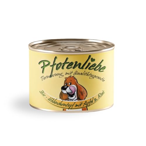 Pfotenliebe® Bio-Nassfutter für Hunde, Bio-Hähnchentopf mit Apfel und Naturrreis, natürlich ohne Chemie und mit Qualitätsgarantie, 200g (Dose)