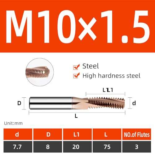 Image of high Hardness Steel Special CNC Thread milling Cutter HRC65 Degree Carbide Coated Thread milling Cutter Metric -M10x1.5