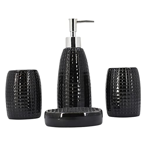 Image of SaSaSa Ceramic Bathroom Accessories Set of 4 Modern Bath Set with Soap Dispenser & Toothbrush Holder, Luxury Home & Gift Idea (8304)