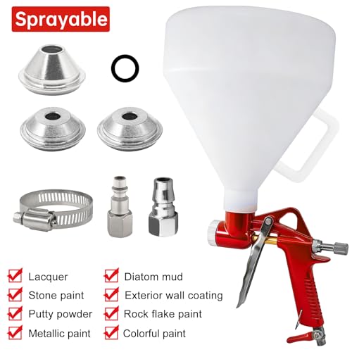 Image of Texture Drywall Sprayer,Air Hopper Spray Paint Guns with 1.5 Gallon Hopper, Includes 3 Nozzles (4.0mm /6.0mm /8.0mm), Air Texture Gun for Walls,Ceiling,Stucco Mud,Knockdow, Orange Peel (RED)