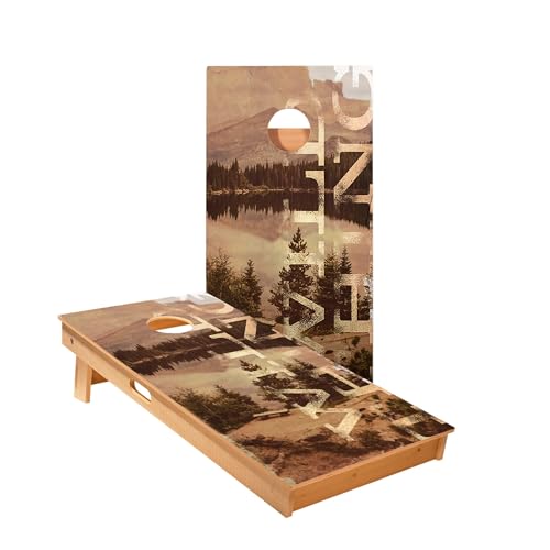 Skip's Garage Wild Thing Landscape Cornhole Boards - Includes (2) Boards (Resin Bags) + (1) Carry Case, (2) Hole Lights & (2) Edge Lights