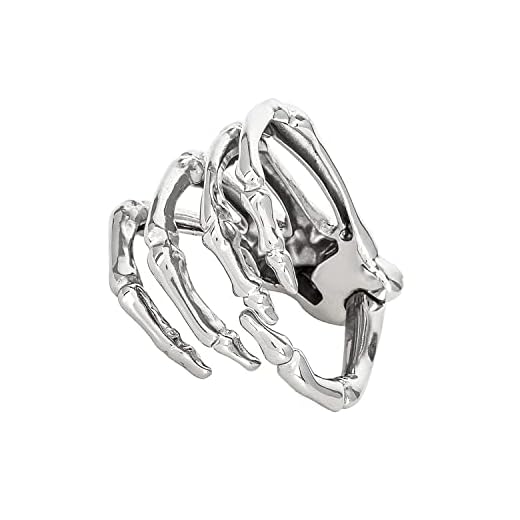 Nanafast Halloween Skull Bracelets Skeleton Hand Bracelet for Men Women Gothic Vampire Skeleton Bracelet for Halloween Party Cosplay Silver