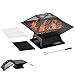 Produktbild Outsunny Feuerschale 45 x 45 x 34cm aus Edelstahl Feuerstelle mit Funkenschutz Schürhaken Feuerschalen Feuerkorb für Garten, Balkon, BBQ Camping Schwarz