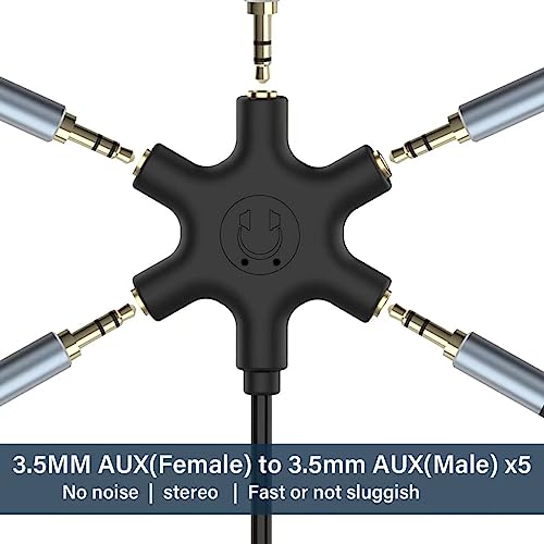 Image of Multi Headphone Audio Splitter, 5-Way 3.5mm Jack Stereo Headset Adapter to Connect Up to 5 Devices for Mixing, Shared Experiences - for iPhone, iPad & More