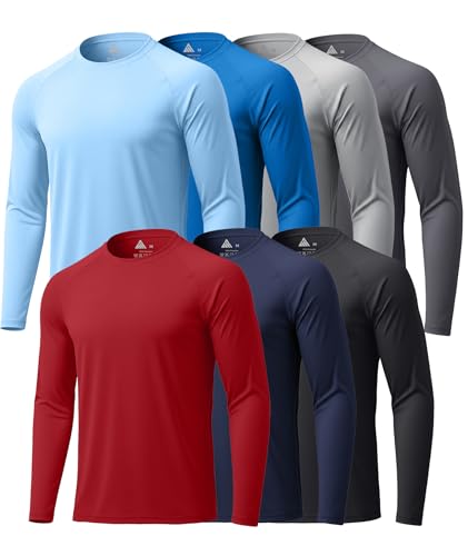 ZITY 7-Pack Long Sleeve Shirts for Men UPF 50+ Sun Protection T Shirt Fishing Rashguard Active Crew Neck Tee Workout Tops Bulk