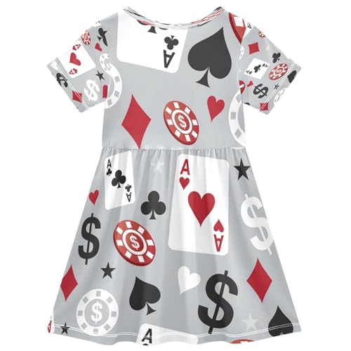 Poker Casino Card Pattern Girls Dress Short Sleeve Dress Girls' Summer Sundress 7-8T2