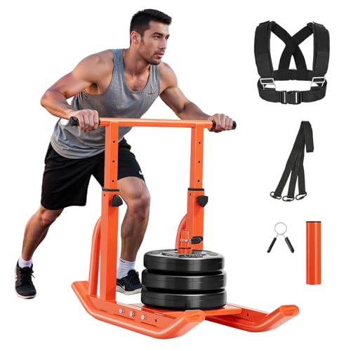 VEVOR Slitta con Pesi, per Dischi 25 e 51 mm Slitte per Allenamento Fitness per Migliorare Velocità negli Esercizi Atletici, Attrezzatura per Allenamento con Maniglia Regolabile in Altezza, Arancione