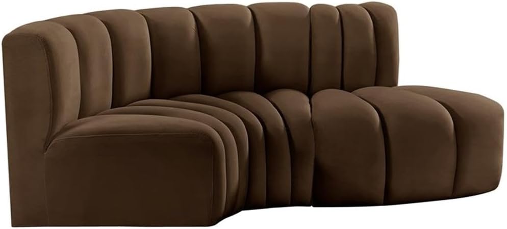 BOWERY HILL Contemporary Modular Sectional Sofa, 70" W x 37" D x 30" H, Soft Brown Velvet Upholstery, Deep Channel Tufting, Versatile Living Room Seating, Attachment Latch for Custom Configurations
