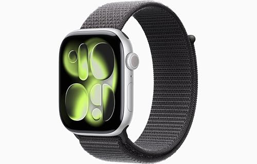Image of Apple Watch Series 11 [GPS + Cellular, 46mm] Silver Aluminum Case with Dark Gray Sport Loop Band, One Size (Renewed)