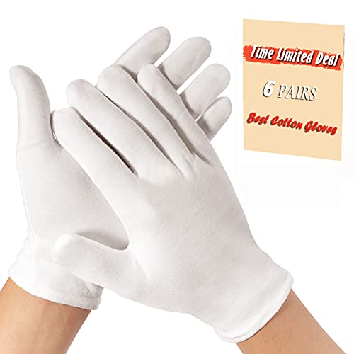 Occan Moisturizing Gloves Overnight for Men and Women, White Cotton Hand Therapy Gloves for Moisturizing Hands Bedtime, Eczema, Jewelry, Costume (6 Pairs)