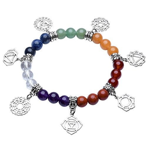 Top Plaza 7 Chakra Healing Bracelets With Real Stones Mala Yoga Meditation Bracelets For Protection, Energy Healing(7 Chakra Symbols Charms) #TOP5