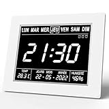 Hiseeyo-8 Pouces Prééminents Horloge Calendrier Numérique, Horloges Altérée de Démence pour Les Personnes Âgées Perdues De Mémoire, Grand Affichage Silencieux Reveil avec Humidité et Température.