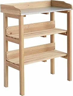 wilko Wooden Potting Bench With Galvanised Iron Worktop And Side Hook For Hanging Tools, Size: W76 x H92 x D37m