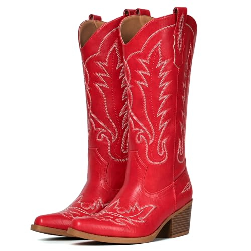 Fioralie Cowboy Boots for Women Western Mid Calf Cowgirl Boots