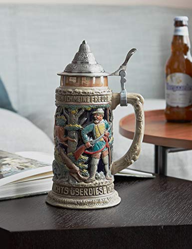 Haucoze Beer Stein Mug German Hunting Stanley Viking Tankard With Petwer Lid Birthday Gifts 0.6Liter #TOP2