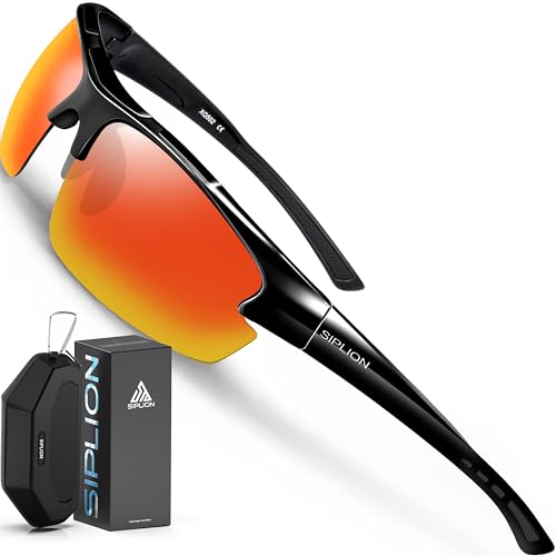 Image of SIPLION Polarized Sunglasses Men Sports: UV400 Protection Anti-Slip Wrap-Around TR90 Frame for Driving Fishing Golf Running
