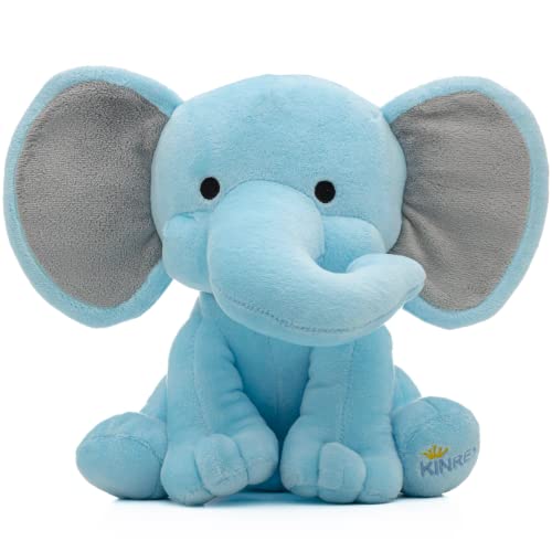 KINREX Elephant Stuffed Animals – Stuff Animal Plush Toy for Babies Girls Boys, Elephants Plushie Teddy Bear Toys for Birth Stats Baby Shower Infant Newborn Boy & Girl, Blue Measures 9 Inches