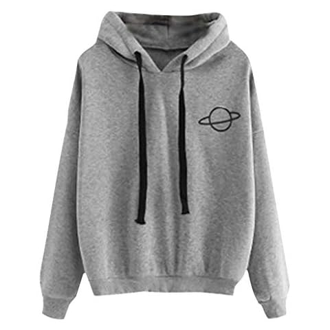 HOOUDO Sweatshirts Womens,Autumn Winter Soild Print Casual Plain Loose Hooded Jumper Hoody Hoodie Pullover Tops Blouse Gray Cover