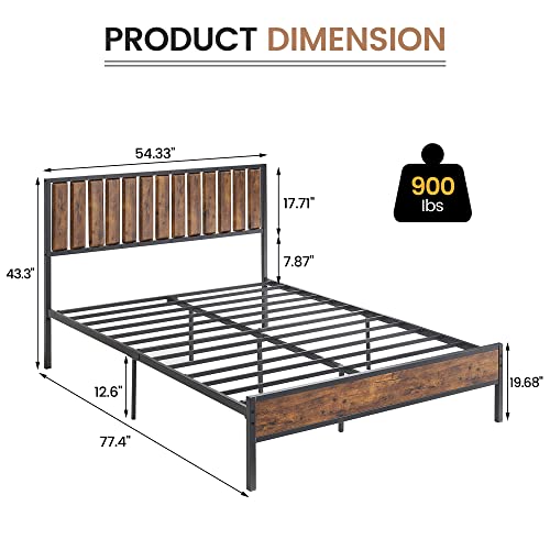 Idealhouse Full Bed Frame With Wood Headboard, Platform Metal Bed Frame Queen With 14 Heavy Duty Steel Slats, More Sturdy, Noise-Free, No Box Spring Needed #TOP1