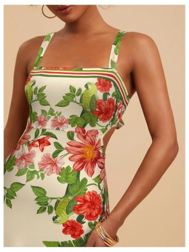 Image of Floerns Women's Tropical Bow Tie Back Long Dress Sleeveless Maxi Dress | Hawaiian Resort Wear, Coastal Vacation, Beach Wedding Guest, Side Slit, Spring Break Outfits