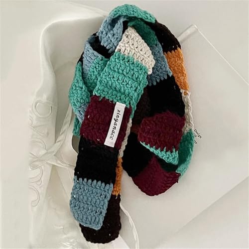 Contrast Color Striped Scarf Aesthetic Knitted Narrow Women's Scarves Decoration Neck Warmer Long Skinny Neckerchief4
