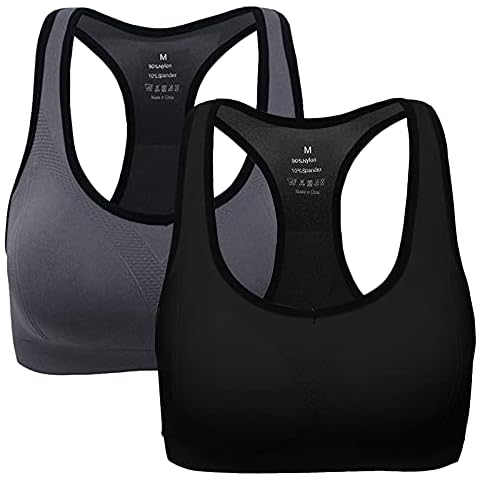 ANGOOL Women's Sports Bra Padded High Impact Racerback Comfy Yoga Workout Bra, L Fit 36D 36DD 36E 38D 40B 40C, Black+grey Cover