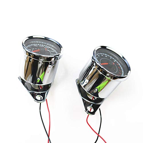 Chrome LED Motorcycle Tachometer Gauge + Odometer Speedometer for Honda Kawasaki Suzuki Yamaha Cruiser Chopper Vintage Retro Custom