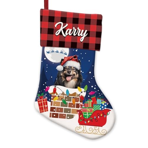 BAGEYOU Chaussette de Noël motif lapphund finlandais sur la cheminée - Motif écossais rouge et noir - 36,6 cm