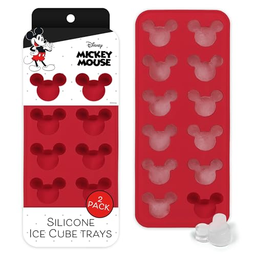 Image of Disney Mickey Silicone Ice Cube Tray, 2-Pack 5 inchx12.5 inch, BPA-Free | Flexible design pops character-shaped cubes out easily, dishwasher safe, doubles for chocolate and gummies, makes 24 molds