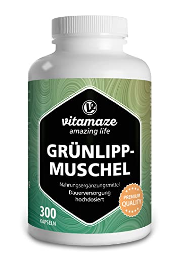 Moule Verte Capsules Dosage Élevé : 1500 mg de Poudre de Moules à Lèvres Vertes de Nouvelle-Zélande par Dose Quotidienne, 300 Capsules Approvisionnement Continu, Qualité Allemande Cover