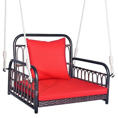 COSTWAY Silla Colgante de Mimbre con Cojines