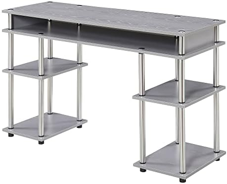 Convenience Concepts Designs2Go No Tools Student Shelves Desk, (L) 47.25 in. x (W) 15.75 in. x (H) 30 in, Gray