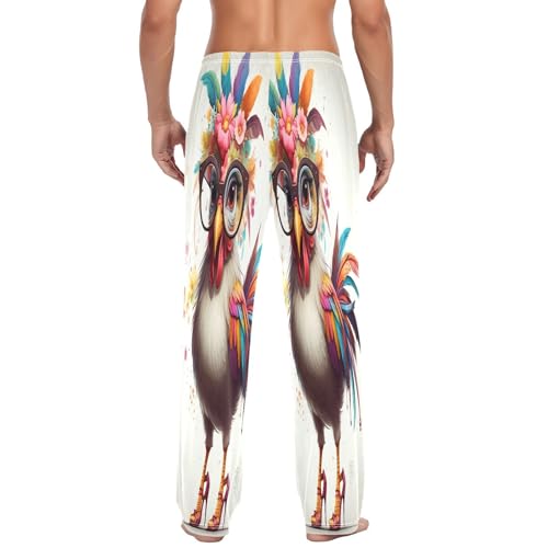 Men's Funny Chicken Flowers Floral Glasses High Heels Sleep Pajama Pant Bottoms with Pockets A23048552