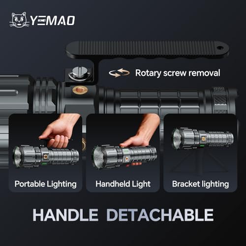 Yemao Rechargeable Flashlights 19800 High Lumens, Brightest Flashlight, Super Bright LED Flashlight Type C Charged, 5 Modes Long Lasting 62 Hours, for Emergencies, Camping, Outdoor, Caving — view 4