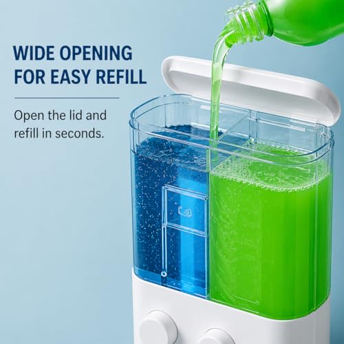 Image of b2 Wall Mounted Double Soap Dispenser, Refillable Dual Chamber Shampoo & Hand Wash Holder, Push Button Liquid Soap Dispenser for Bathroom, Hotel & Gym (Modal - 4)