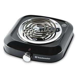 Toastmaster Single Burner with Coil Top & Chrome Knob – Single Tabletop Burner with Drip Shield & Non-Skid Feet – Electric Countertop Burner with Variable Heat Control