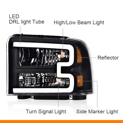 Image of G-PLUS LED DRL Headlights, Compatible with 2005 2006 2007 Ford F250 F350 F450 F550 Super Duty Bumper Headlamps, Clear Lens Black Housing Amber Reflector